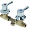 Absperrventil Anschluss 1/2  1/2  Baul?nge 160mm rot/blau Rosetten-Gewinde G2 3/4  Achse ? 7,6mm