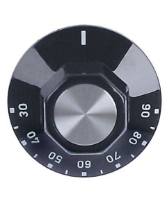 knob thermostat t.max. 90°C ? 50mm shaft ? 6x4.6mm shaft flat upper black temperature range 30-90°C