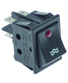 Rocker switch mounting measurements 30x22mm red 2NO 250V connection male faston 6.3mm water 16A