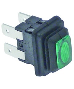 push switch mounting measurements 19x13mm  rectangular green 2NO 250V 16A illuminated