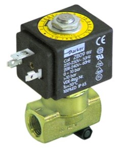 solenoid valve 2 -ways 230 VAC connection 1/4  L 40 mm DN 3 mm slide-on receptacle DIN