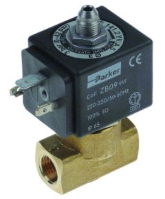 solenoid valve 3-ways 230VAC connection 1/4  L 40mm DN 3mm slide-on receptacle DIN