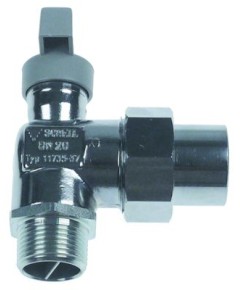 ball valve angled inlet 3/4  ET outlet 3/4  IT DN20 approval DVGW 100°C chrome