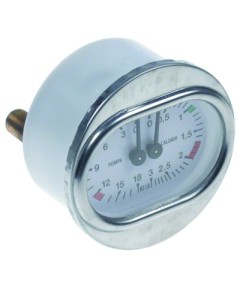 Manometer connection on the backside thread 1/8  ? 63mm double scale pressure range 0-3 / 0-18bar