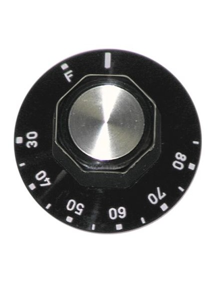 knob thermostat t.max. 85°C ? 50mm shaft ? 6x4.6mm shaft flat upper black temperature range 30-85°C