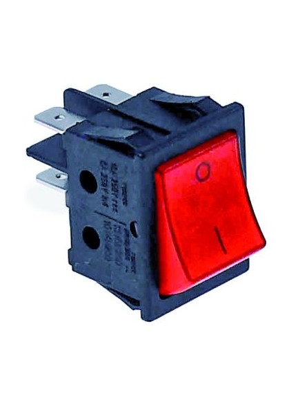 rocker switch mounting measurements 30x22mm red 2NO 250V 16A illuminated 0-I