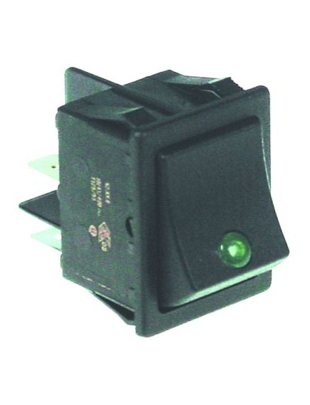 rocker switch mounting measurements 30x22mm green 2NO 250V 16A illuminated