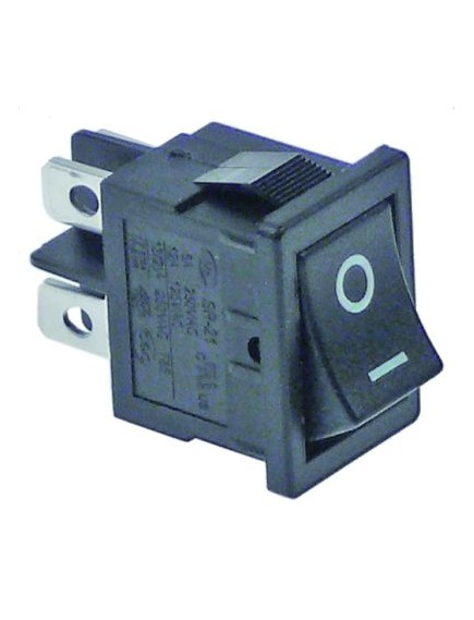 rocker switch mounting measurements 19x13mm black 2NO 250V 6A 0-I connection male faston 4.8mm