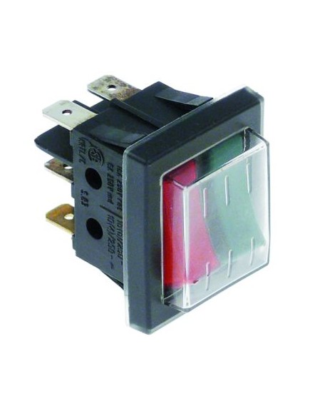 rocker switch mounting measurements 30x22mm red/green 1NO/NO 250V 16A latching/momentary