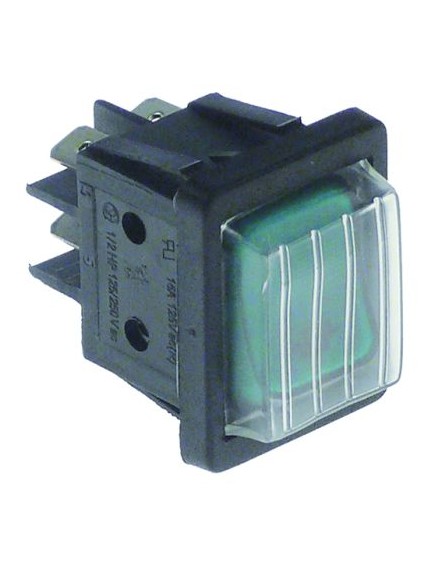 rocker switch mounting measurements 30x22mm green 2NO 250V 16A illuminated heating