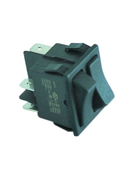 rocker switch mounting measurements 30x22mm black 1CO/1NO 250V 16A latching/momentary