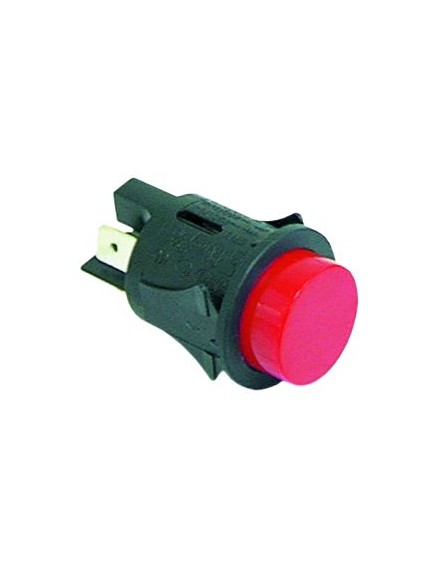 push switch mounting measurements ?25mm round red 2NO 250V 16A connection male faston 6.3mm