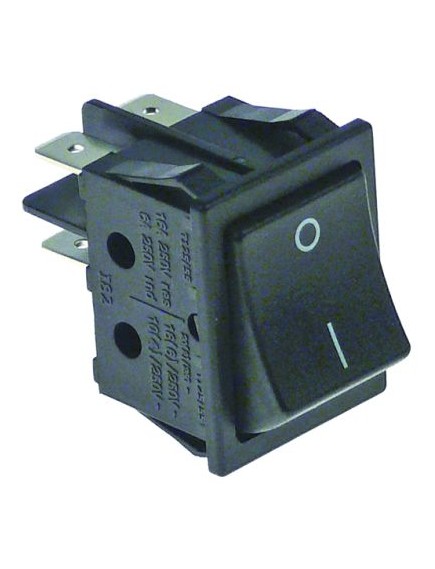 rocker switch mounting measurements 30x22mm black 2CO 230V 16A 0-I connection male faston 6.3mm