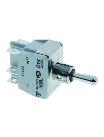 toggle switch thread M12x0.75 2CO 250V 15A ON-OFF-ON male faston 6.3mm with neutral position