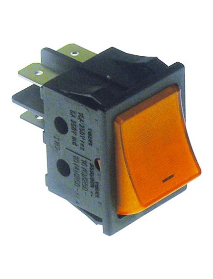 rocker switch mounting measurements 30x22mm orange 2NO 230V 16A illuminated I