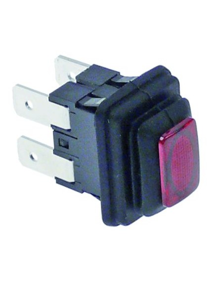 push switch mounting measurements 19x13mm square red 2NO 250V 16A illuminated