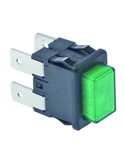 push switch mounting measurements 19x13mm square green 2NO 250V 16A illuminated