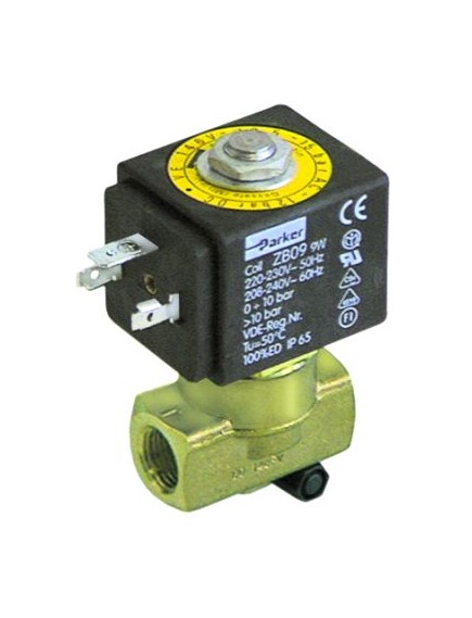 solenoid valve 2 -ways 230 VAC connection 1/4  L 40 mm DN 3 mm slide-on receptacle DIN