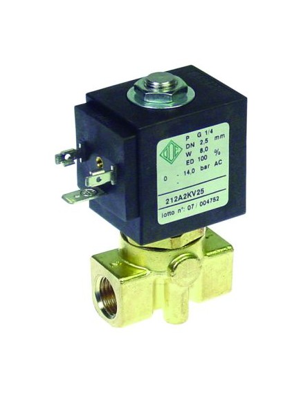 solenoid valve brass 2-ways 230VAC connection 1/4  L 40mm DN 3mm slide-on receptacle DIN