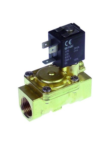 solenoid valve brass 24VDC inlet 1/2  IT outlet 1/2  IT connection 1/2  L 66mm DN 13,5mm