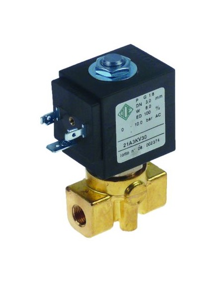 solenoid valve brass 2-ways 230VAC inlet 1/8  outlet 1/8  connection 1/8  L 40mm DN 3mm