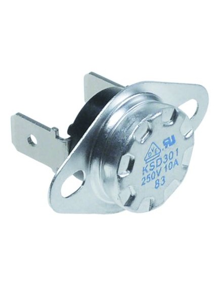Bi-metal thermostat switch-off temp. 83°C 1NC 10A hole distance 24mm 250V 2 hole fixing Bi-metal thermostat switch-off temp. 83°C 1NC 10A hole distance 24mm 250V 2 hole fixing