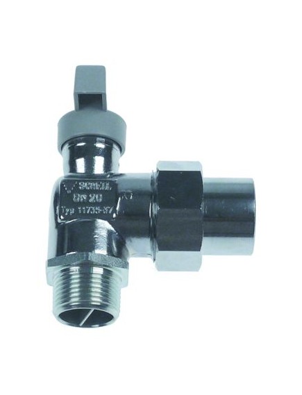 ball valve angled inlet 3/4  ET outlet 3/4  IT DN20 approval DVGW 100°C chrome