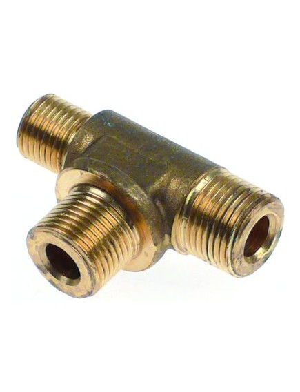 T-piece thread 1/4  T1: 3/8  T2: 3/8  ID ? 6,2mm int. ? 1 8,2mm int. ? 2 8,2mm L 53mm brass