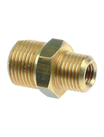 double nipple T1: 1/4  T2: 3/8  IT M8 int. ? 1 8,2mm L 29mm brass